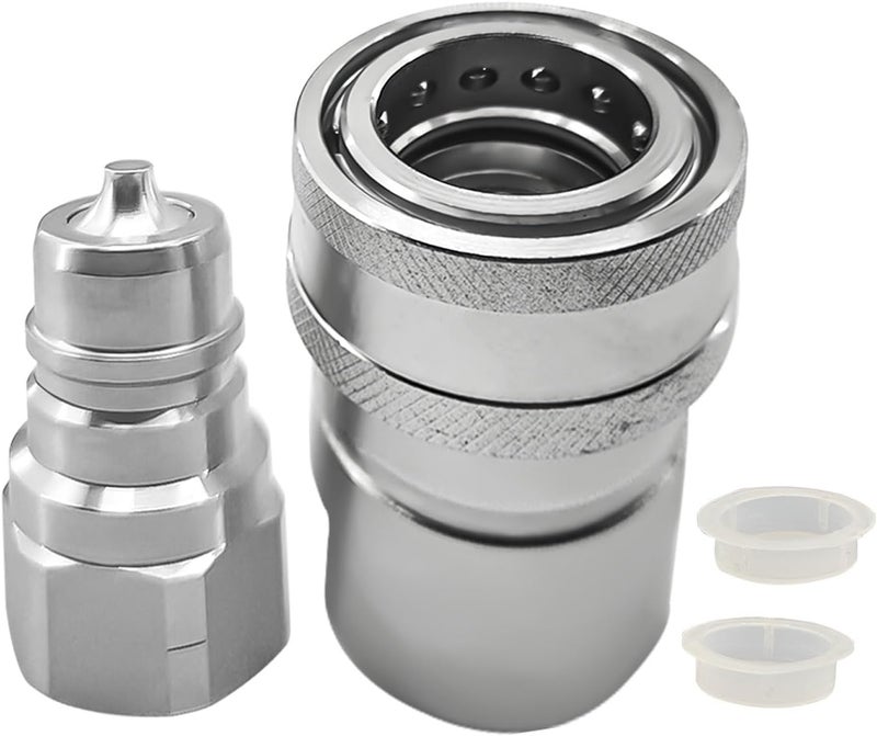 LOSTAR Hydraulic Quick Connect Coupler Set for Tractor, Heavy-Duty Carbon Steel Poppet Valve Fittings with 1'' NPT Thread and Dust Cap for Parker 4000 Replaces 4010-6P 4050-6P - Image 1